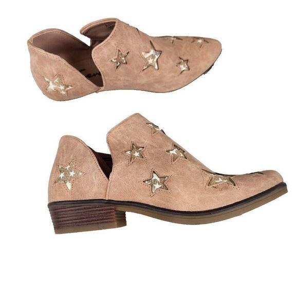 Seven7 Austin Ankle Booties Size 8 Slip On Boots Faux Leather Stars Pink - Picture 1 of 8